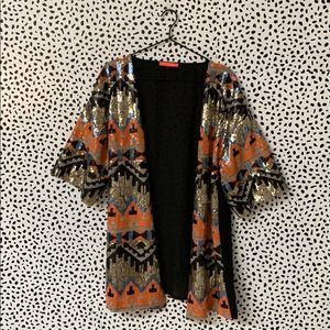 Vintage Inspired Neon Orange Tribal Sequins Aztec Geometric Jacket… Rare finds🧡